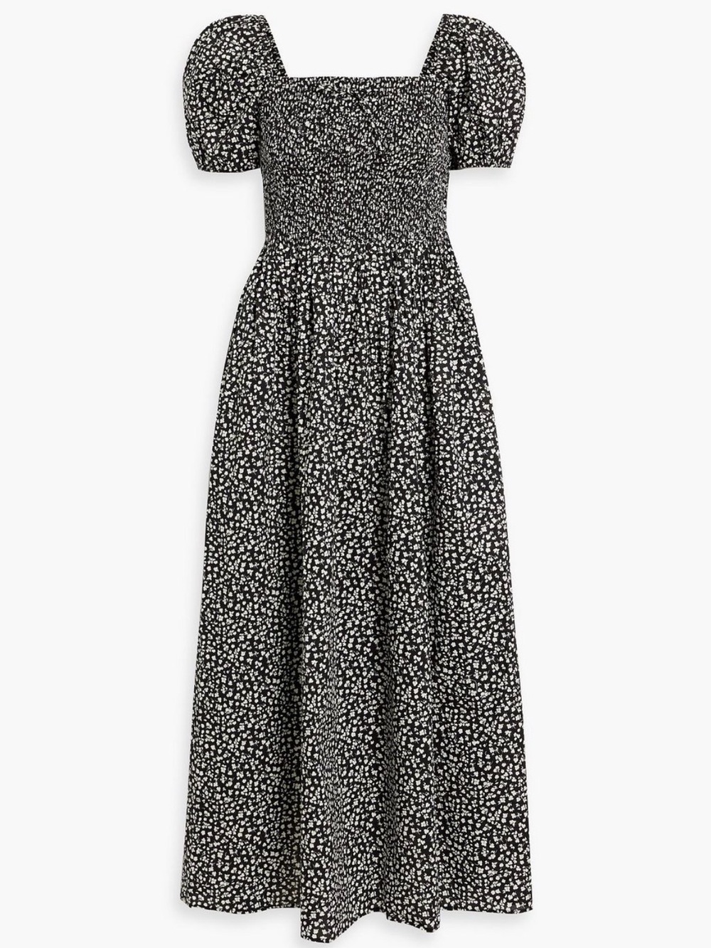 Solid & Striped Smocked Puff-Sleeve Maxi Dress in Black Floral NWT